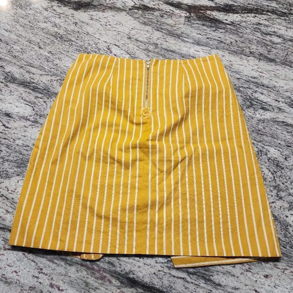 J.o.a mustard yellow and white striped asymmetrical skirt‎ size small